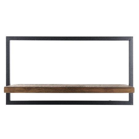 SIXTINE Wall Shelf 'L' - Recycled Brown Teak Shelf with Black Metal Frame