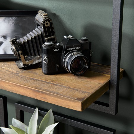 SIXTINE Wall Shelf 'L' - Recycled Brown Teak Shelf with Black Metal Frame
