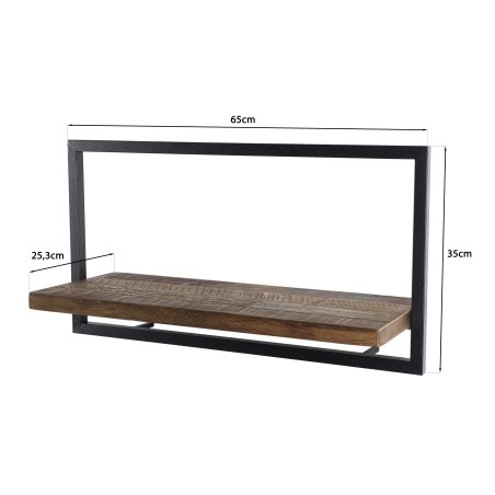 SIXTINE Wall Shelf 'L' - Recycled Brown Teak Shelf with Black Metal Frame