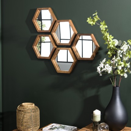 SIXTINE 'S' Brown Hexagonal Teak Mirror