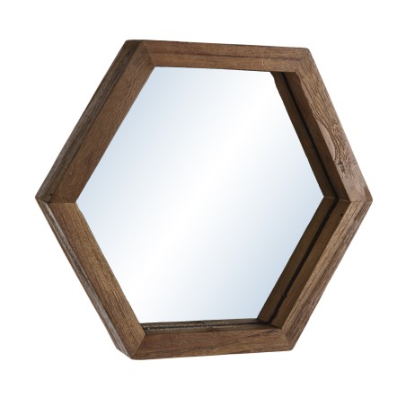 SIXTINE 'S' Brown Hexagonal Teak Mirror