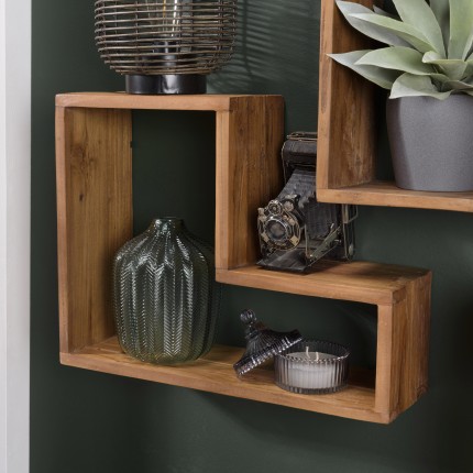 SIXTINE Brown L-shaped Wall Shelf - Recycled Teak Wood - Trendy Decor