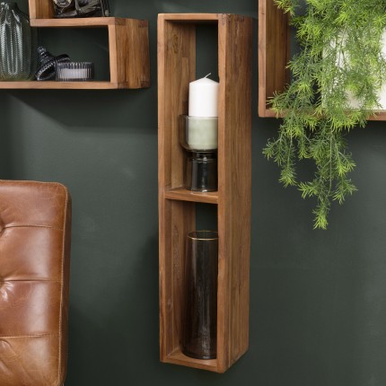 SIXTINE Brown Rectangular Wall Shelf - 2 Niches, Recycled Teak Wood