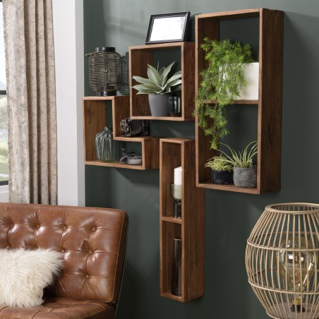 Étagère murale SIXTINE en bois teck recyclé