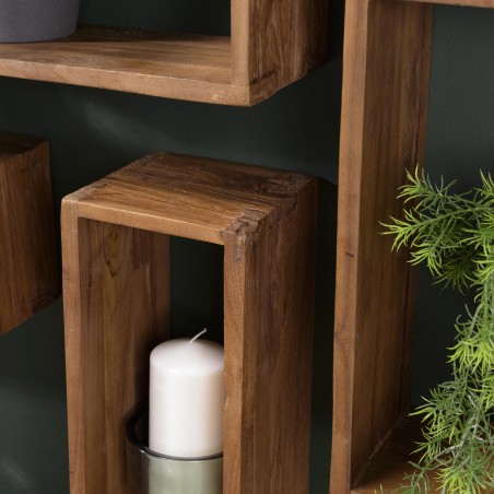 SIXTINE Brown Rectangular Wall Shelf - 2 Niches, Recycled Teak Wood