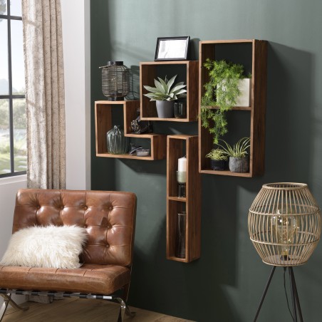 Étagère murale SIXTINE en bois teck recyclé