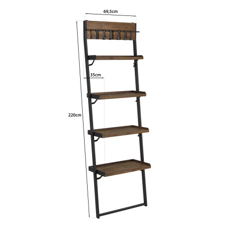 SIXTINE Wall Shelf Brown Teak 4 Levels Recycled Metal Structure