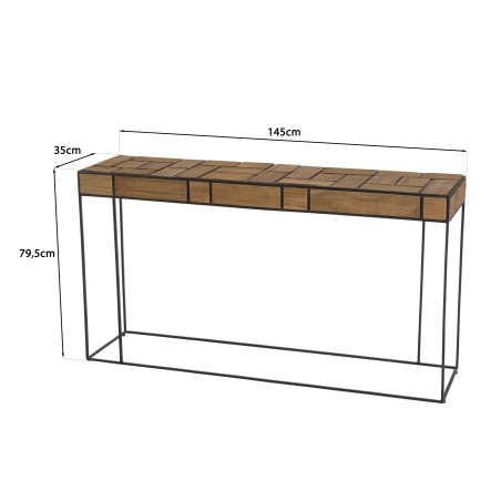 Console rectangulaire SIXTINE en teck clair et métal noir