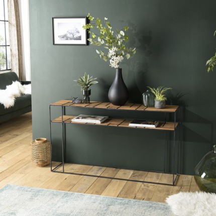 Console SIXTINE teck clair métal noir