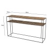 SIXTINE Rectangular Console Table with 2 Light Teak Trays and Black Metal