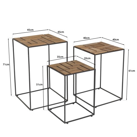 Set de 3 tables d'appoint gigogne en bois teck recyclé