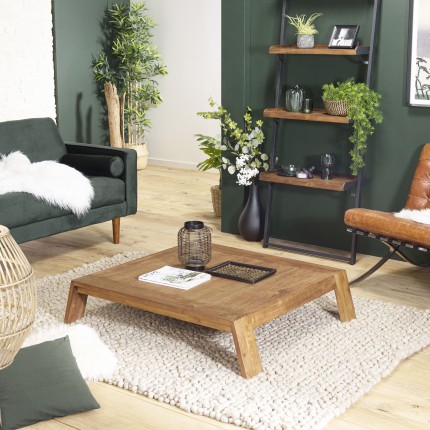 SIXTINE - Square Brown Coffee Table 115x100cm Teak Recycled Wood Legs