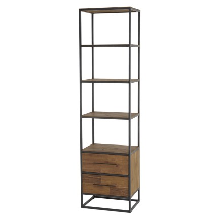 SIXTINE High Brown Bookcase 2 Drawers 4 Shelves Recycled Teak Wood