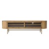 YSEULT Rounded Natural Wood TV Stand - 2 Sliding Glass Doors
