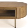 YSEULT - Oval Natural Wood Coffee Table with 4 Glass Drawers