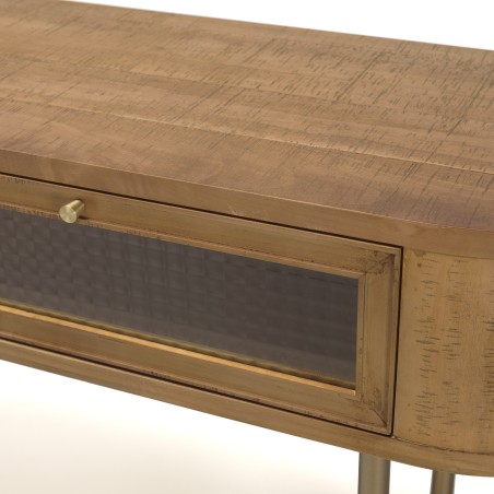 YSEULT - Natural Wood Rounded Console with 2 Glass Drawers