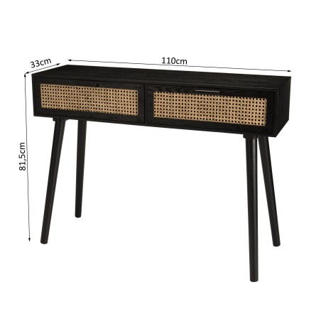 ANGELO Black Wooden Console Table with 2 Drawers and Cane Finish