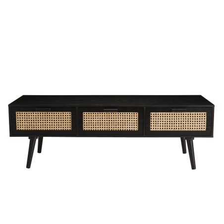 ANGELO Black Wooden TV Stand with 3 Drawers and Cane Finish