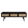 ANGELO Black Wooden TV Stand with 3 Drawers and Cane Finish