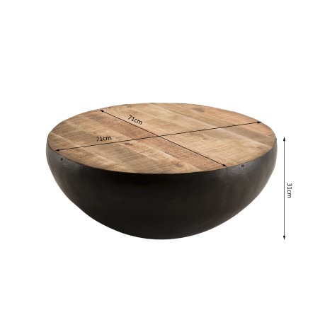 ROMAIN Round Black Coffee Table 68x68cm Mango Wood and Black Metal