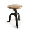 ROMAIN - Industrial Stool Wooden Seat Adjustable Height Black Metal