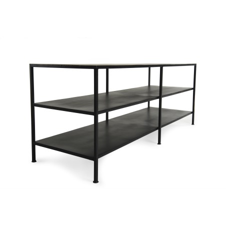 ROMAIN Black TV Stand with 2 Industrial Metal Shelves