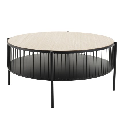 TOD Round Coffee Table Double Tray 80x80cm Metal Base Light Wood