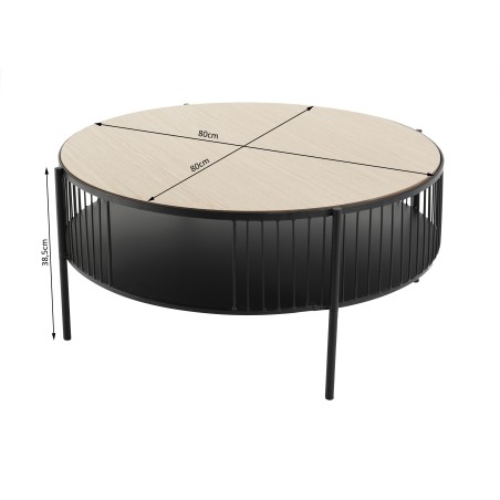 TOD Round Coffee Table Double Tray 80x80cm Metal Base Light Wood
