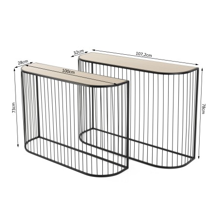 TOD - Set of 2 Consoles Black Metal Light Wood