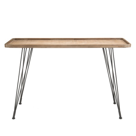 DORIA - Natural Rattan Console Table with Black Metal Hairpin Legs