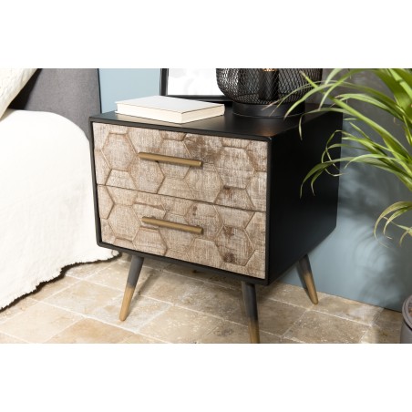 DORRIE - Black Bedside Table with 2 Drawers, Scandi-Style