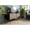 Meuble TV DORRIE noir 6 tiroirs scandi bois Sapin marqueté