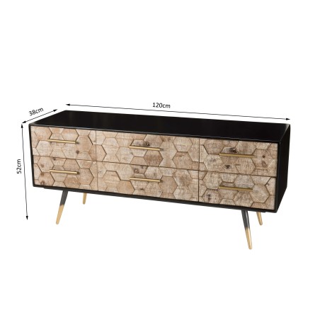 DORRIE - Black TV Stand with 6 Drawers, Scandi-Style