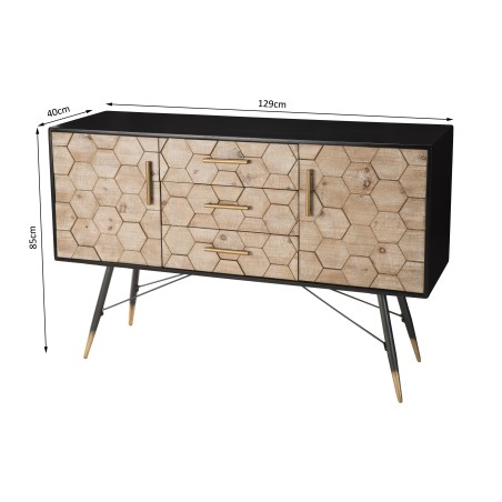 DORRIE Black Sideboard with 2 Doors and 3 Drawers - Scandi Style