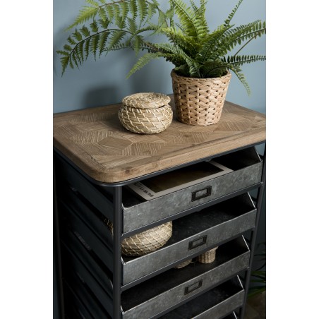 HELENA - 7-Drawer Zinc and Fir Wood Chiffonier