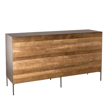 MAXENCE - Natural and Black Sideboard with 3 Doors | Recycled Teak Wood