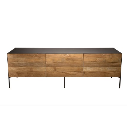 MAXENCE TV Stand with 2 Doors and 1 Drawer - Recycled Teak Wood and Anthracite Grey Metal Legs