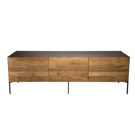MAXENCE TV Stand with 2 Doors and 1 Drawer - Recycled Teak Wood and Anthracite Grey Metal Legs