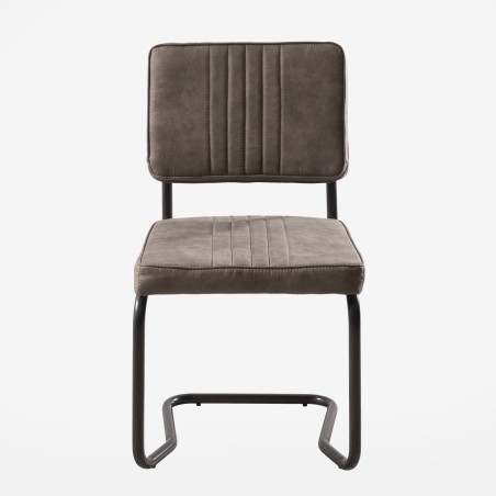 FANNY Set of 2 Taupe Fabric Chairs with Black Metal Legs