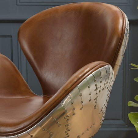 Fauteuil marron NEVADA vintage en cuir et aluminium