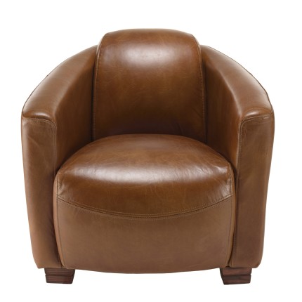 OCTAVE CHICAGO Vintage Brown Leather Armchair - Wooden Legs