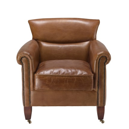 Fauteuil VERONE en cuir marron vintage - OCTAVE