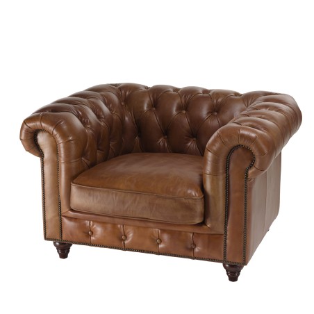 Fauteuil marron capitonné vintage OCTAVE