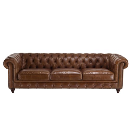 OCTAVE - Vintage Brown Leather Tufted Chesterfield Sofa 3 Seater