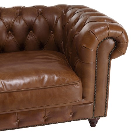 OCTAVE - Vintage Brown Leather Tufted Chesterfield Sofa 3 Seater