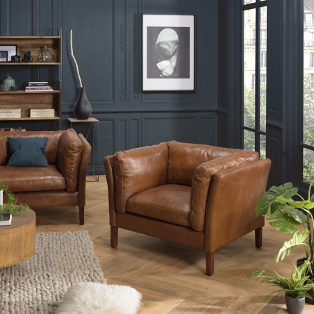 Fauteuil vintage en cuir marron OCTAVE MILANO
