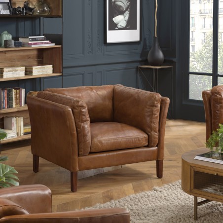 Fauteuil vintage en cuir marron OCTAVE MILANO