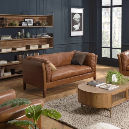Canapé marron MILANO vintage cuir 3 places OCTAVE