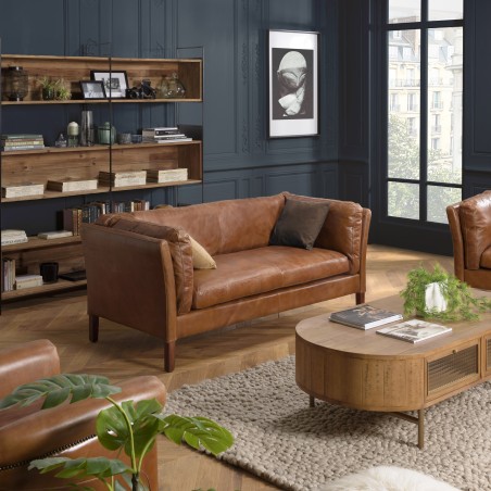 Canapé marron MILANO vintage cuir 3 places OCTAVE