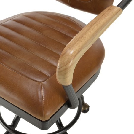 Fauteuil de bureau vintage OCTAVE en cuir marron et métal noir